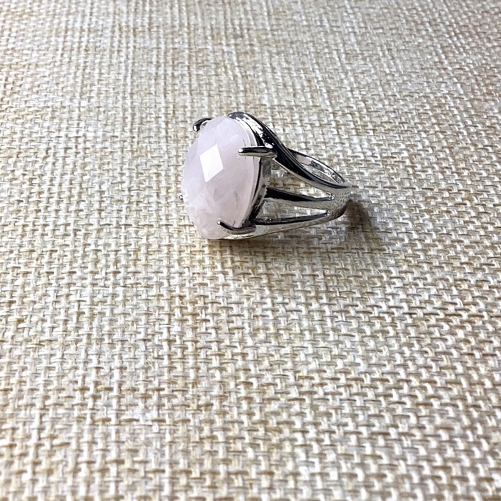 Sterling Silver Faceted Rose Quartz Adjustable Ring